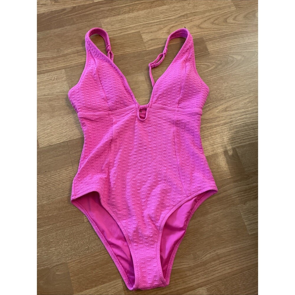 Roxy Haleiwa Plunge Neckline One Piece Swimsuit Neon Pink Size Medium $106 - Picture 5 of 7